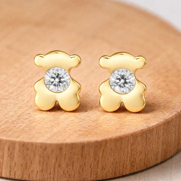 Pendientes mini destello en oso dorado