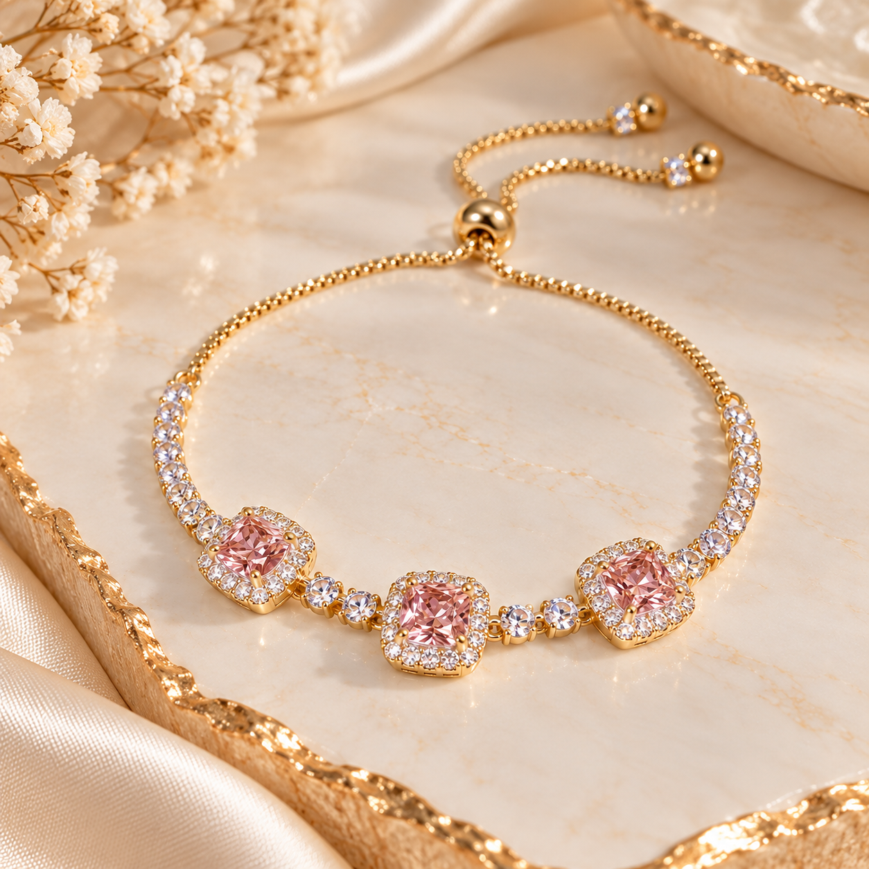 Gold Diamond Pink Armband