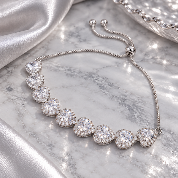 Silver Hearts Diamonds Armband