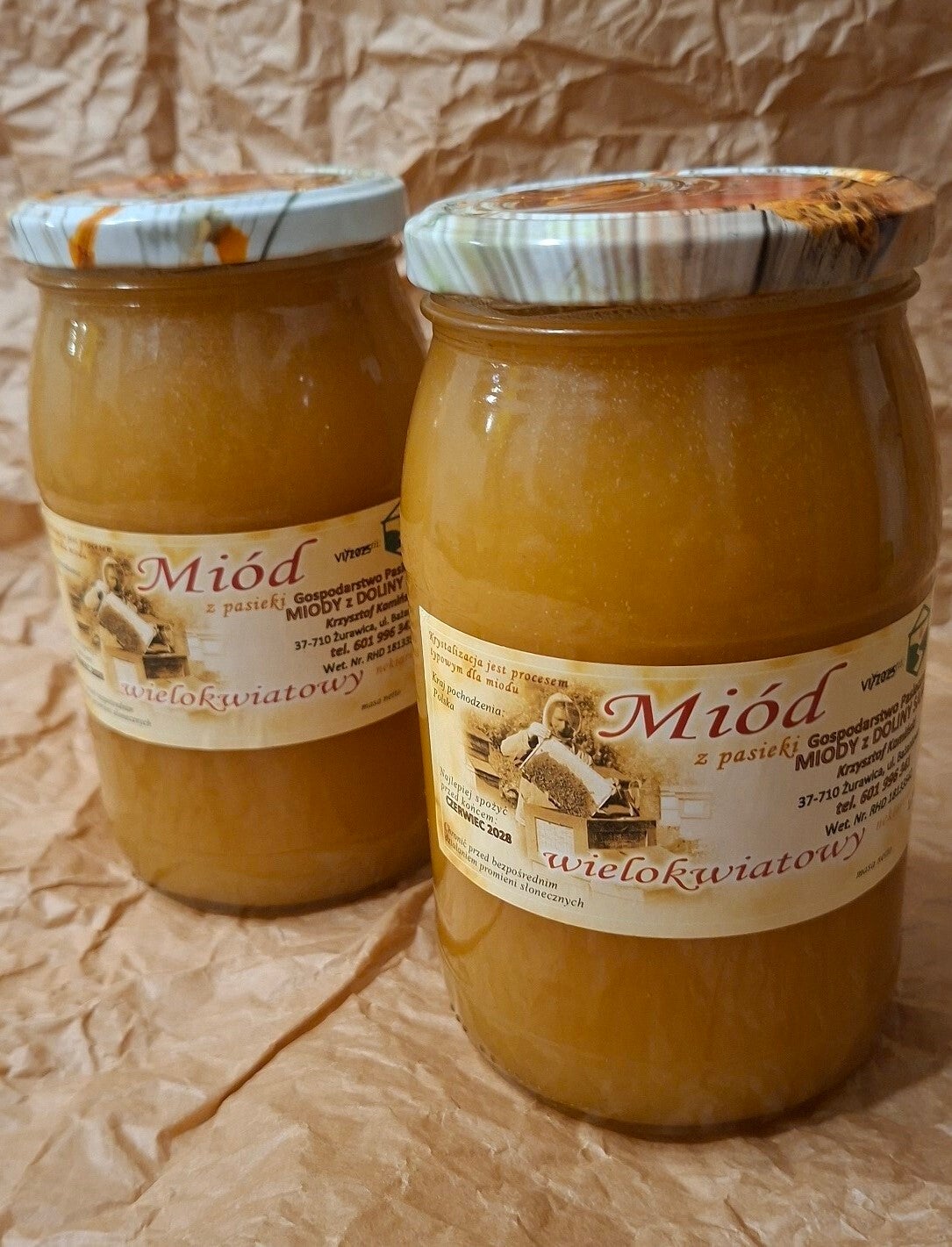 Miód wielokwiatowy w szklanym słoiku o poj. 900ml 1,2kg