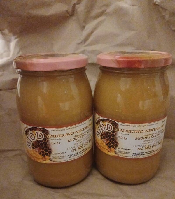 Miód nektarowospadziowy w szklanym słoiku o poj. 900ml 1,2kg