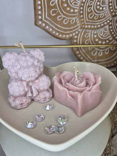 Rozenbeer & Rozenhart Kaars in een schaaltje (hart vorm) (+ gratis sleutelhanger)