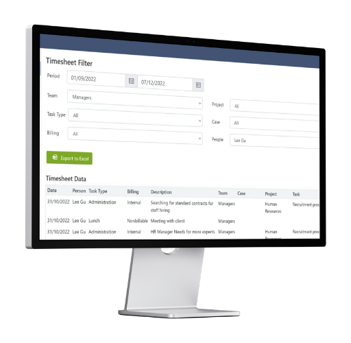 Klynke timesheet filter interface.