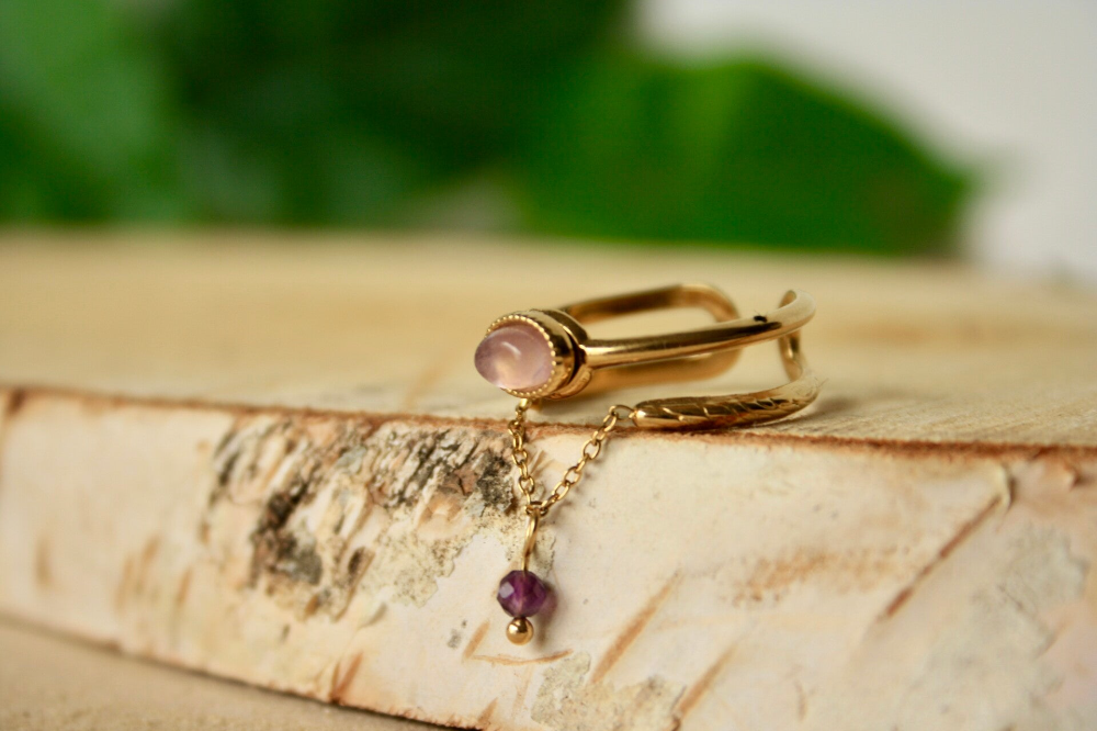 Ring - RVS - Goud - Natuursteen