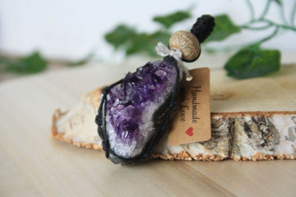 Macramé Hanger Amethist Cluster - Zwart