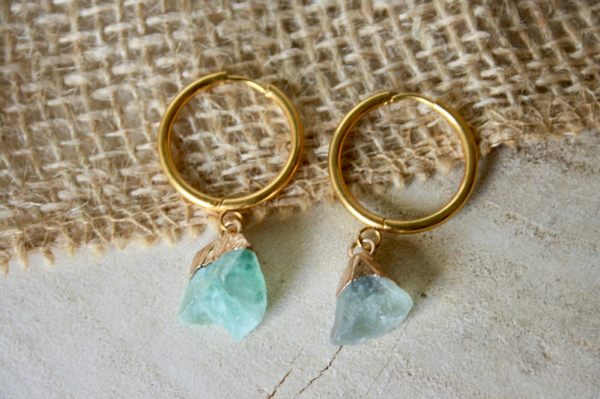 Oorbellen - Aquamarijn - RVS - Goud