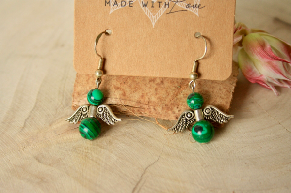 Oorbellen - Engel - Malachiet