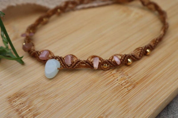 Handgemaakt Macramé Ketting Groene Aventurijn & Maansteen