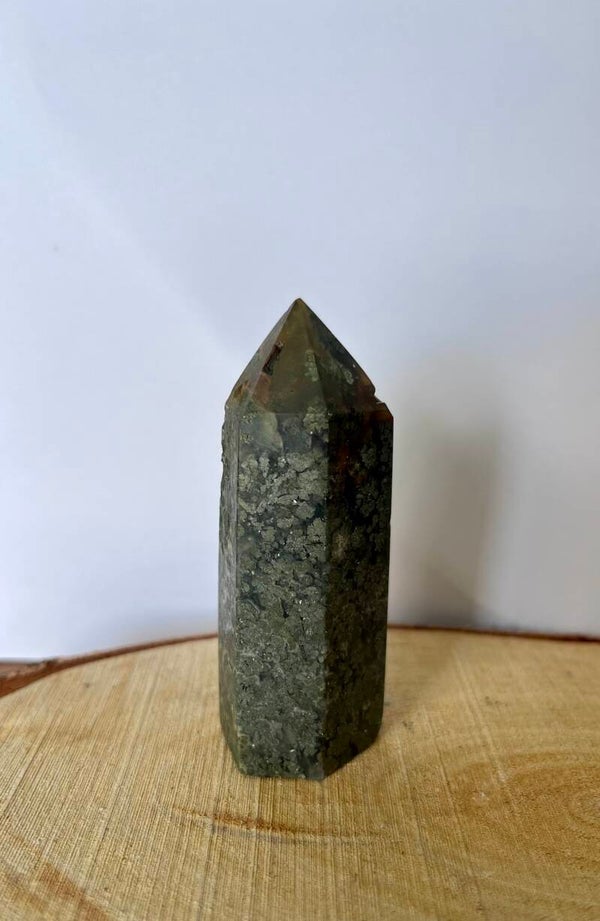 Natuurlijke Koper Pyriet met Agaat Toren (7,5 cm)