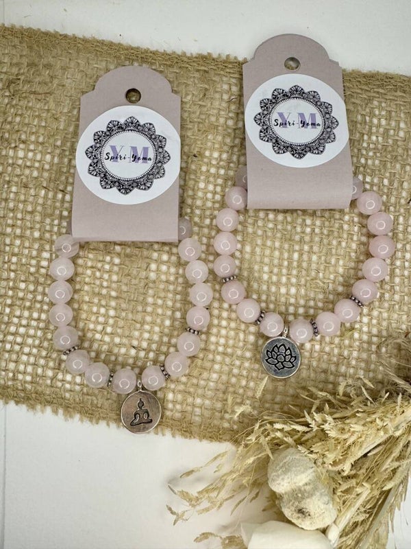 Armband - Rozenkwarts Met Bedel - 18 cm, 8 mm