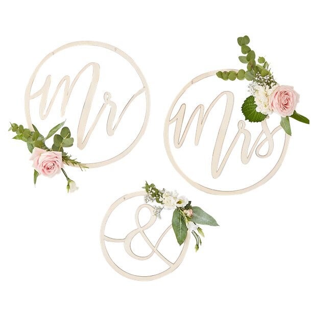 Gold Wedding Mr & Mrs, Mrs & Mrs, Mr & Mr  Wooden Hoop Decorations - Ginger Ray