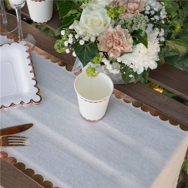 Scalloped edge, Rose Gold and Linen Table Runner -3m