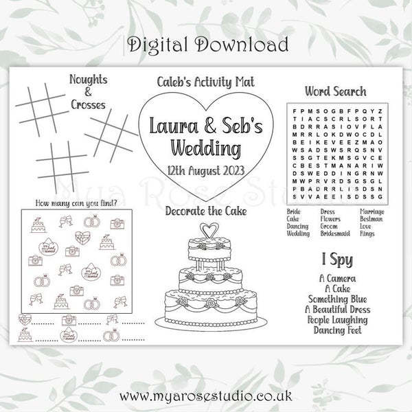 Digital Download - Design Service - Personalised Wedding Activity Placemat