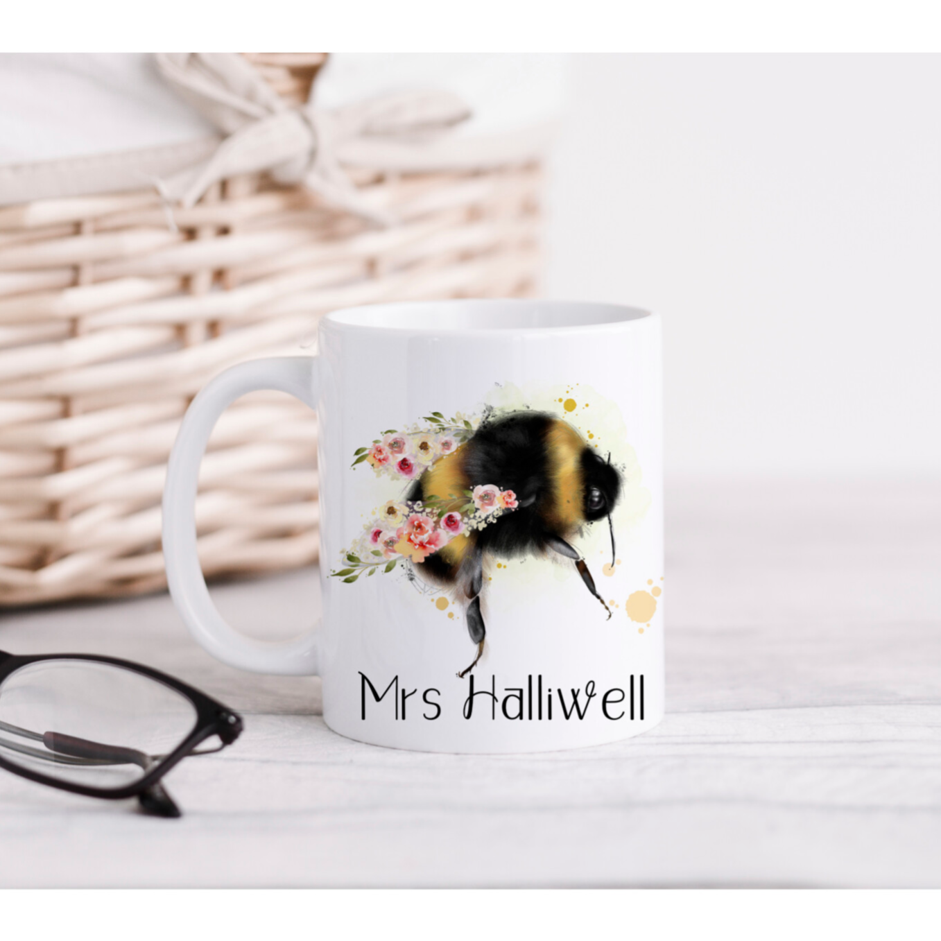 Personalised Floral Bee Mug / Coffee Cup