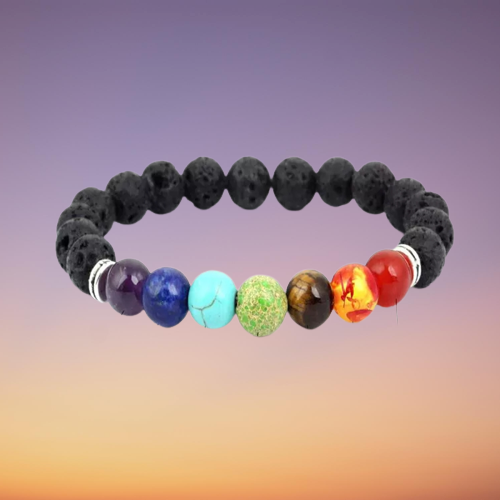 7 Chakra armband 19cm, met lavasteen