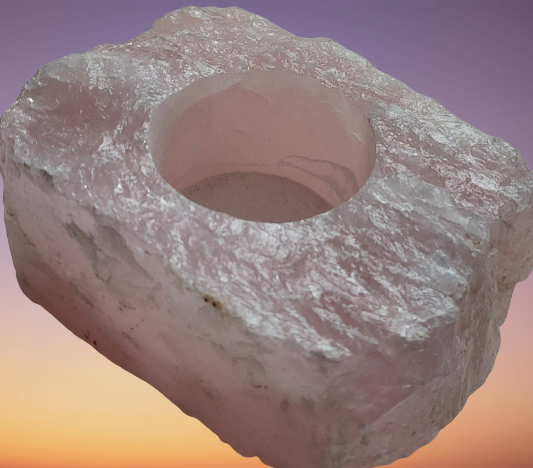 Theelichthouder Roze kwarts 8 cm x 10 cm lxb