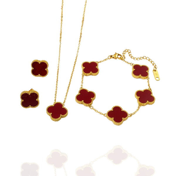 “CLOVER” burgundy Necklace/ Earrings/ Bracelet