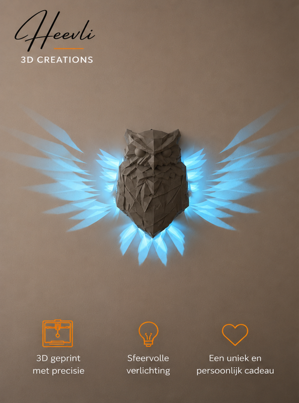 Heevli - Uilen schaduwlamp – 3D geprint | Moderne wandlamp met uniek lichteffect