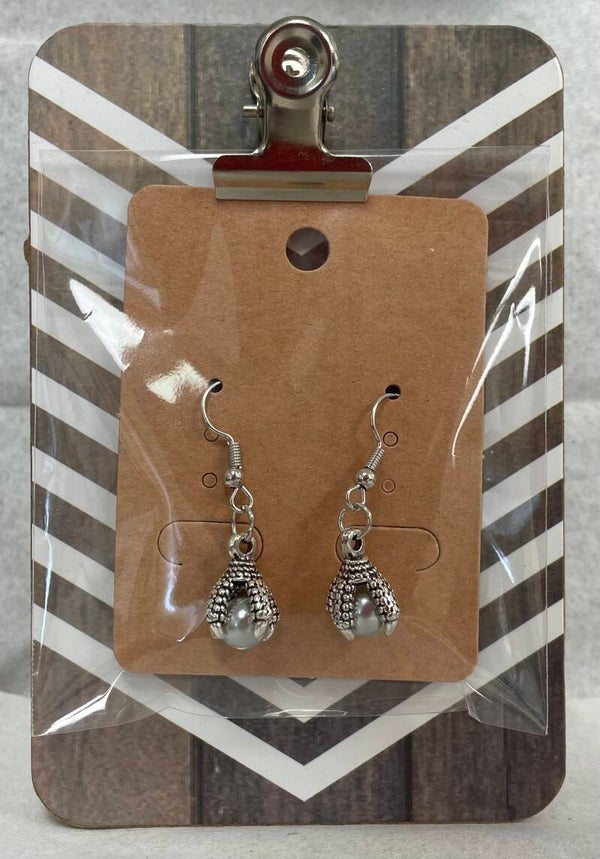 Pearl and Claw Earrings - Silver