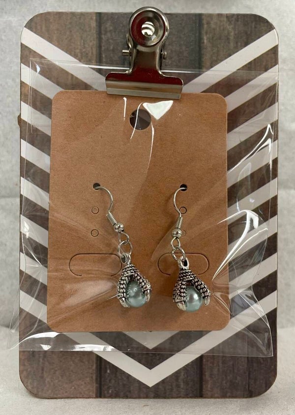 Pearl and Claw Earrings - Light Blue