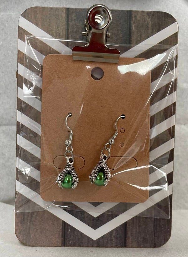 Pearl and Claw Earrings - Green