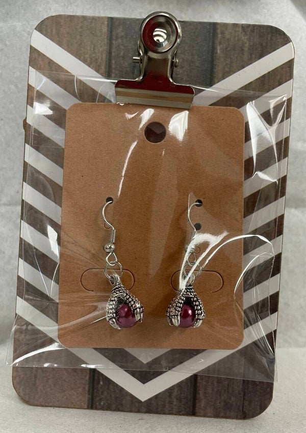 Pearl and Claw Earrings - Burgundy