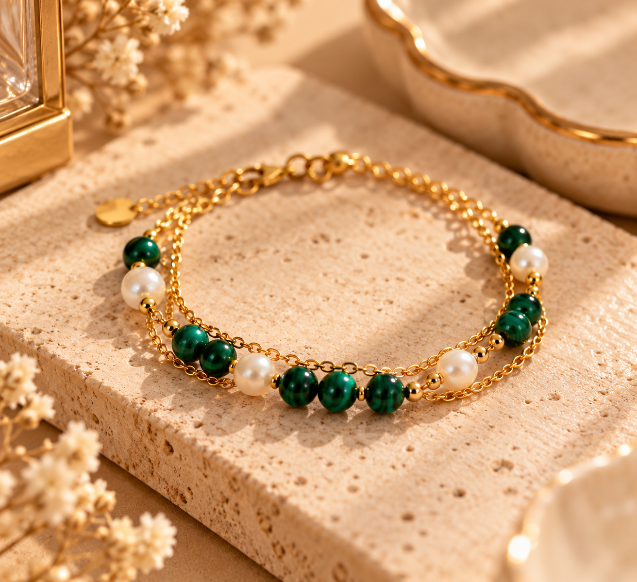 The Emerald Glow Pearl Bracelet