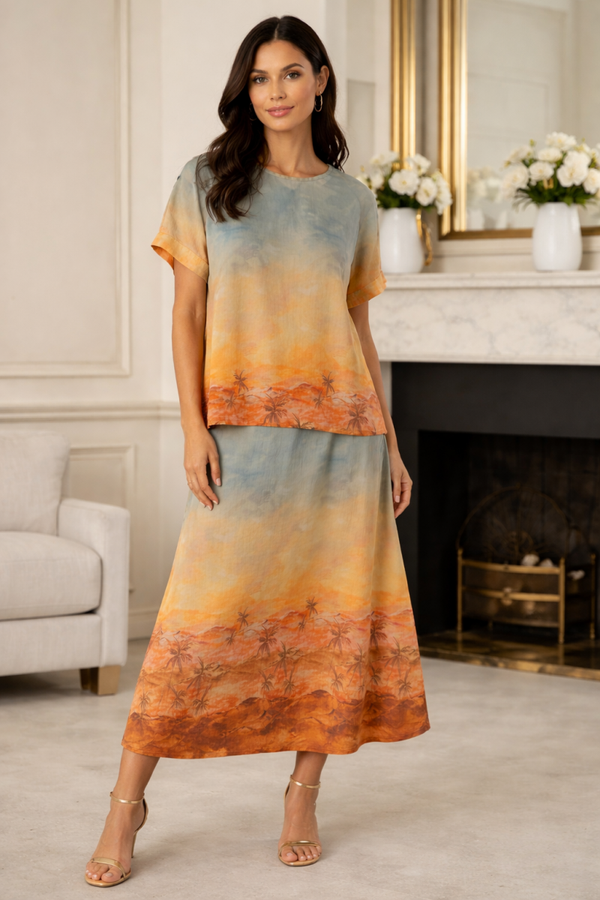 Due Amanti Sunset Palm Co-ord Set – Sunset Multi