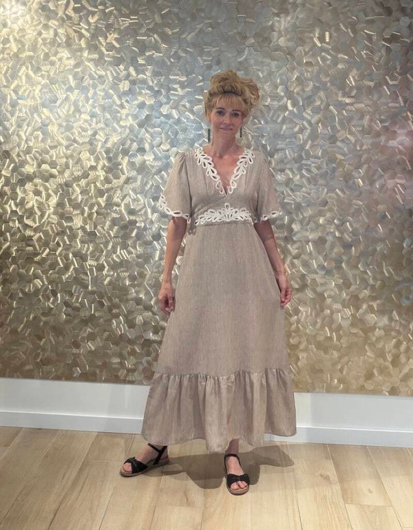 Riviera Lace-Trim Cotton Maxi Dress