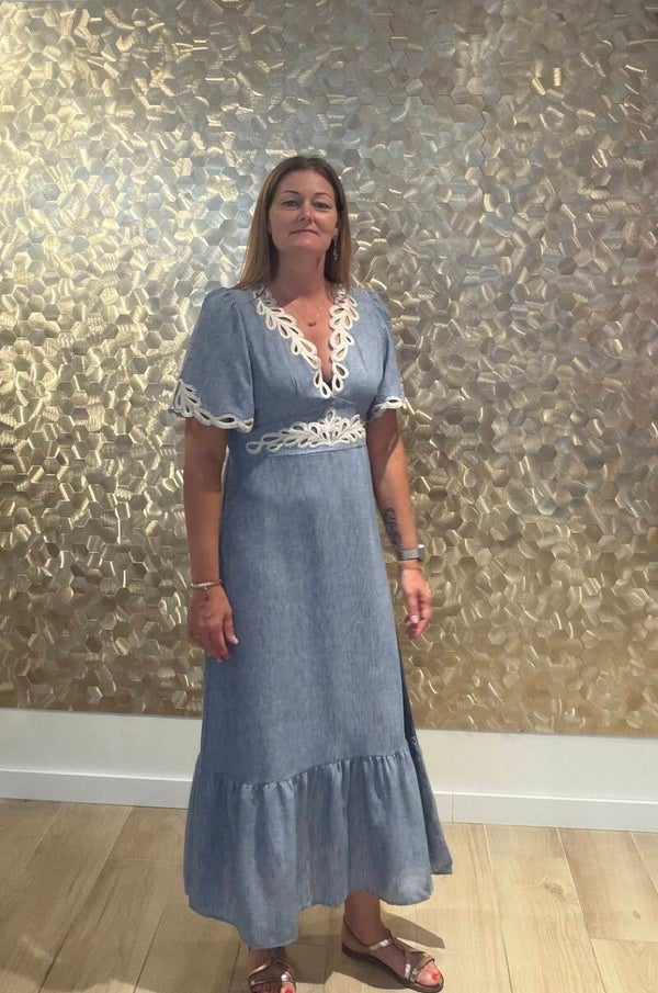 Riviera Lace-Trim Cotton Maxi Dress