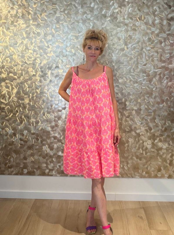 Pink & Coral Printed Cotton Maxi Dress