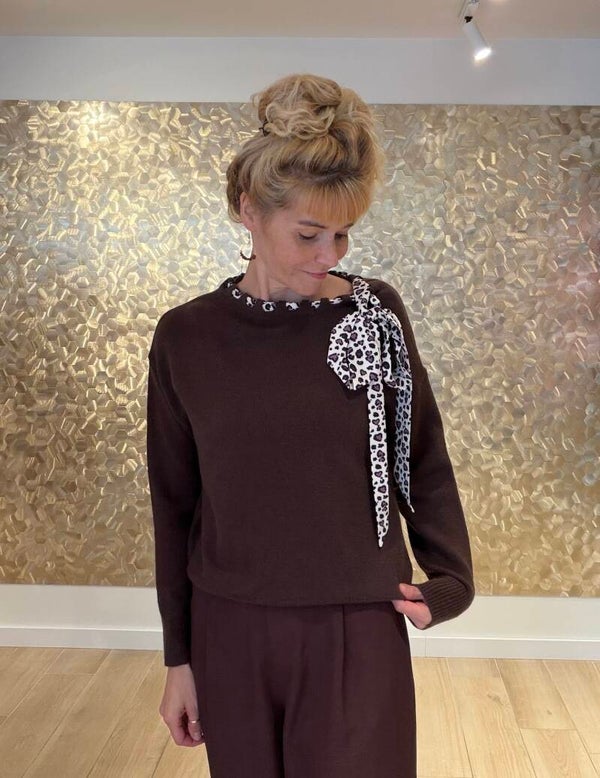 The Cocoa Leopard Bow Sweater