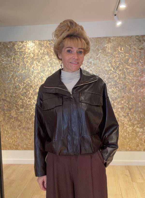 Brown PU Leather Jacket