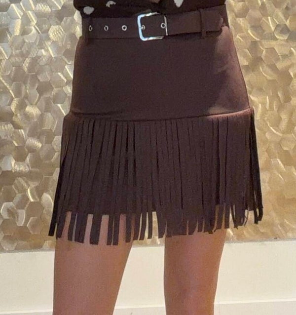 Chocolate Brown Suede Fringe Skirt