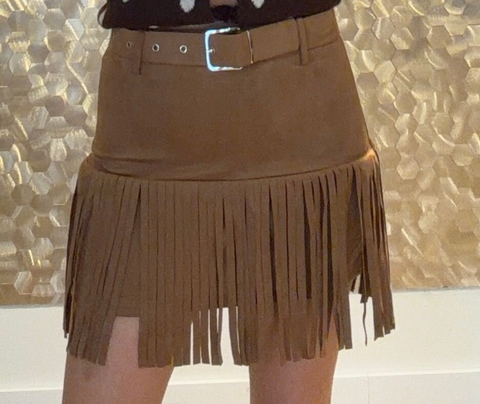 Suede Fringe Mini Skirt