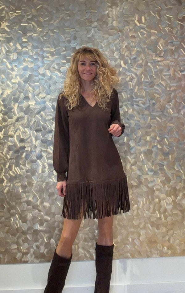 Chocolate Brown Fringe Dress