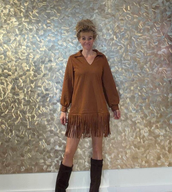Boho Suede Fringe Dress