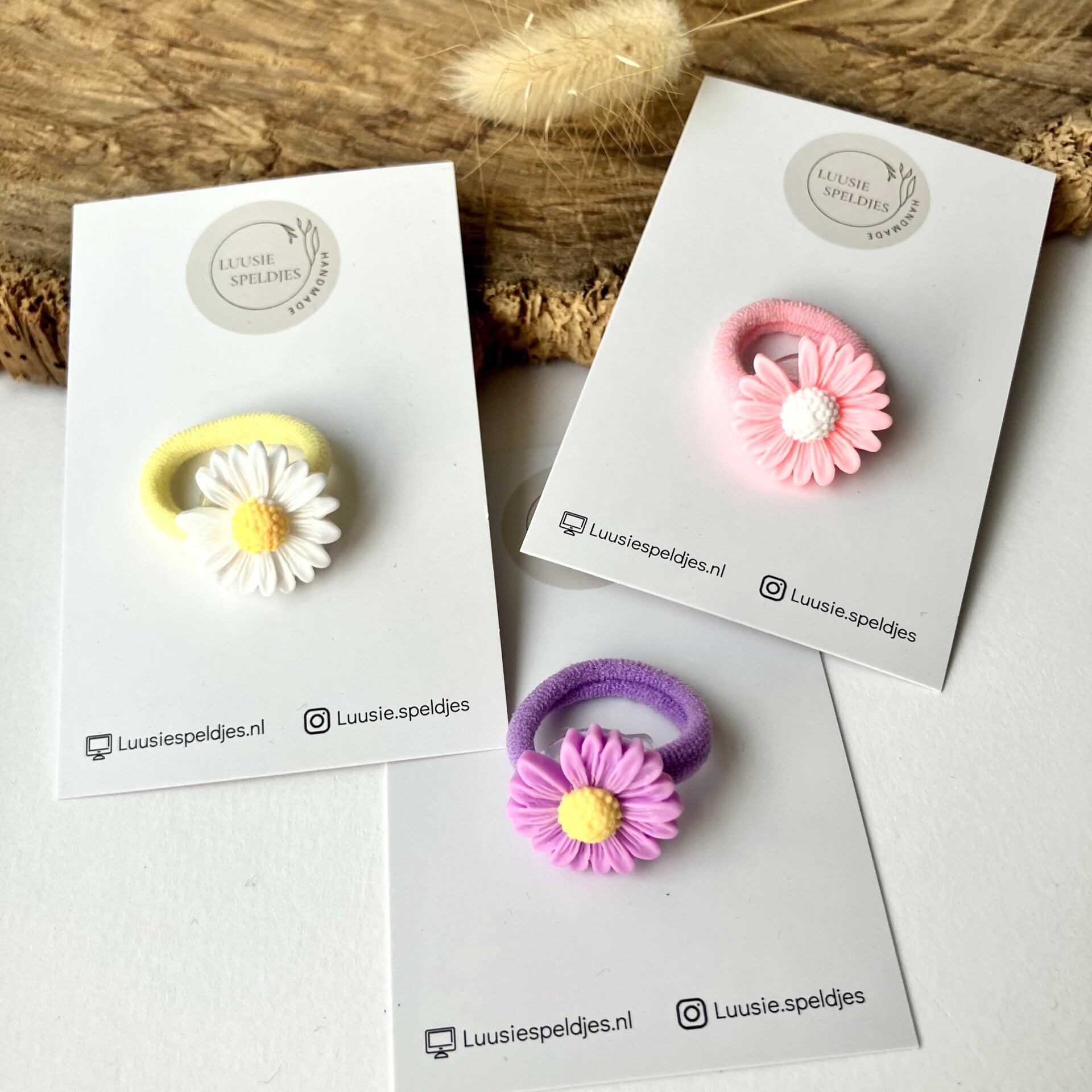 Haarelastiekjes voorjaar madeliefjes