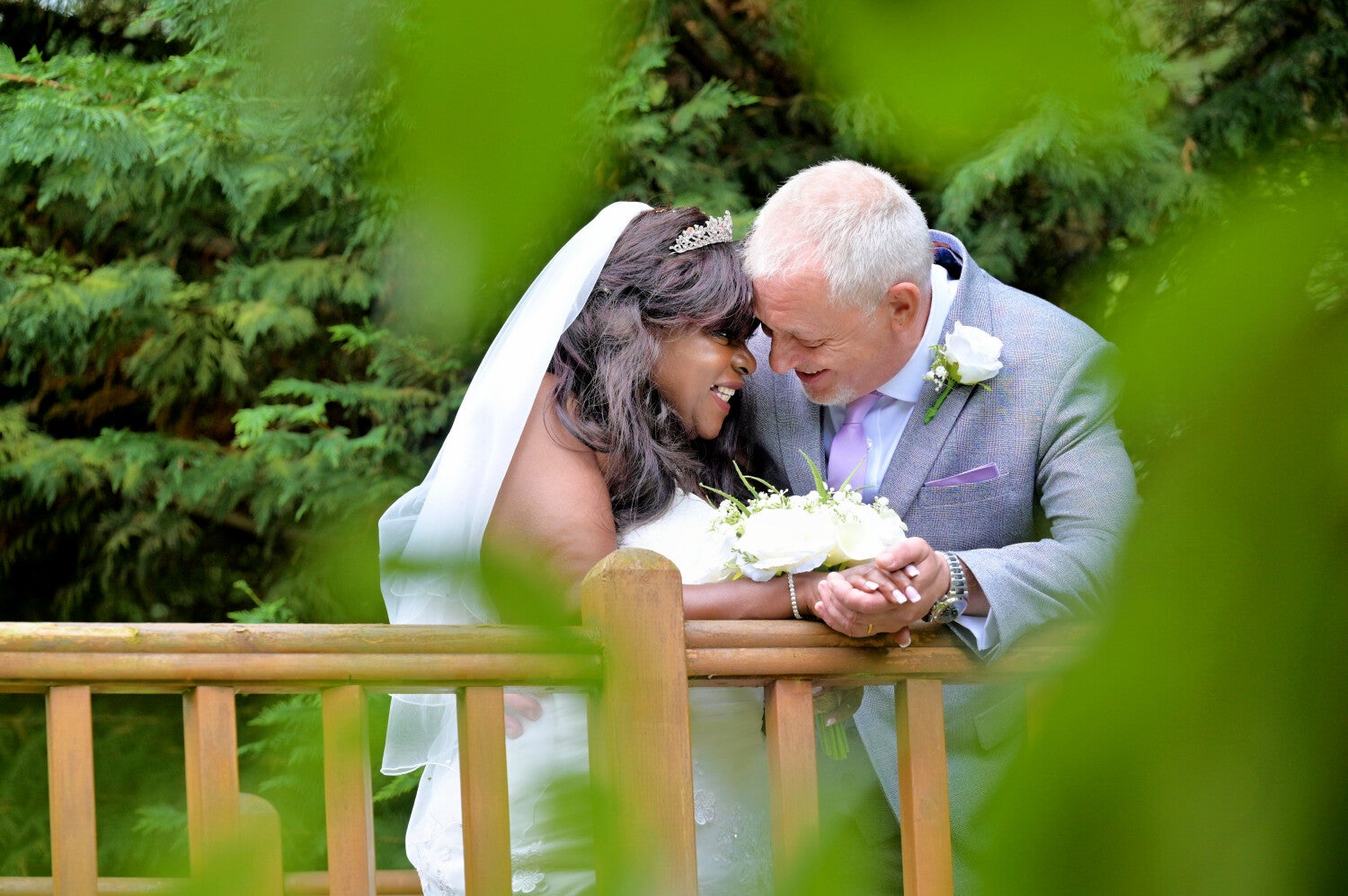 interracial couple wedding moment.
