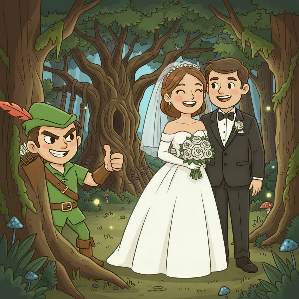 cartoon wedding image with robin hood