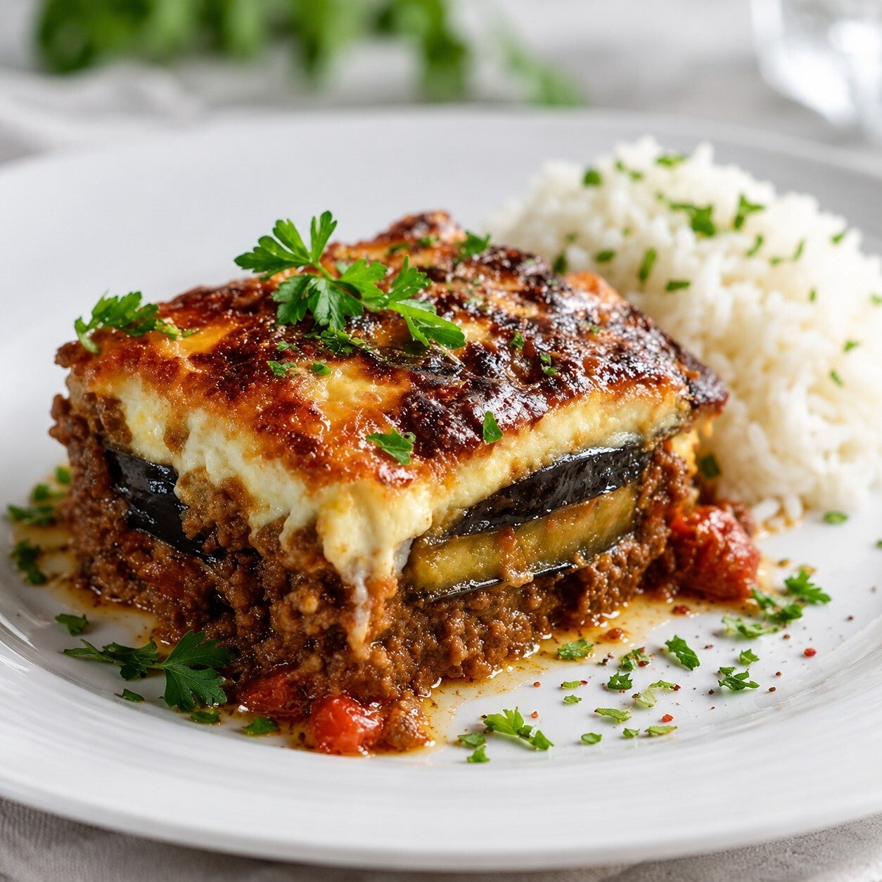 Egyptian Beef Moussaka with Rice