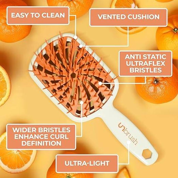 FHI Heat UNbrush Plus — Curly Hair Brush for Gentle & Effective Detangling on Wet or Dry Fragile Hair Types — Detangler Brush w/ 84 UltraFlex Bristles, Ultra-light, Vented, Anti Static Hairbrush