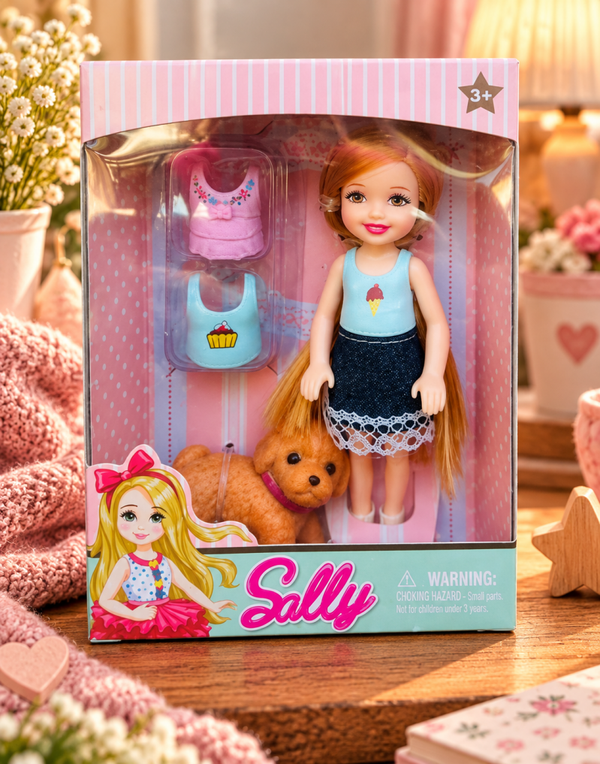 Sally Dress up pop met hond en accessoires