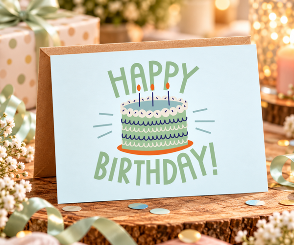 Wenskaart - Happy Birthday - blauw