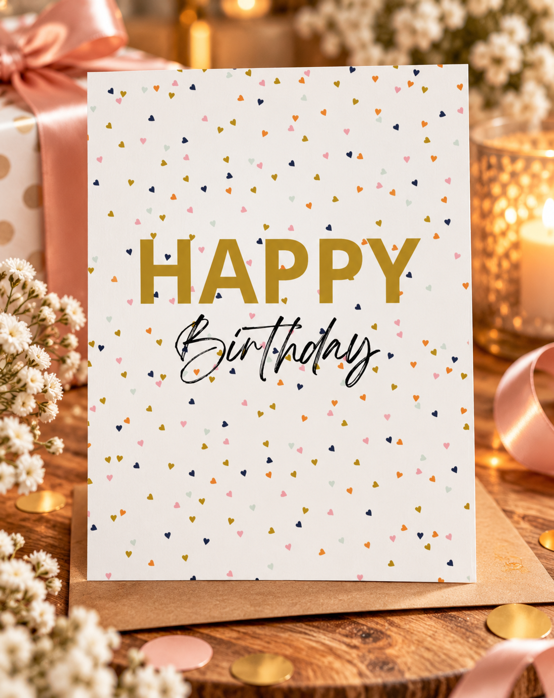Wenskaart - Happy Birthday - Gold
