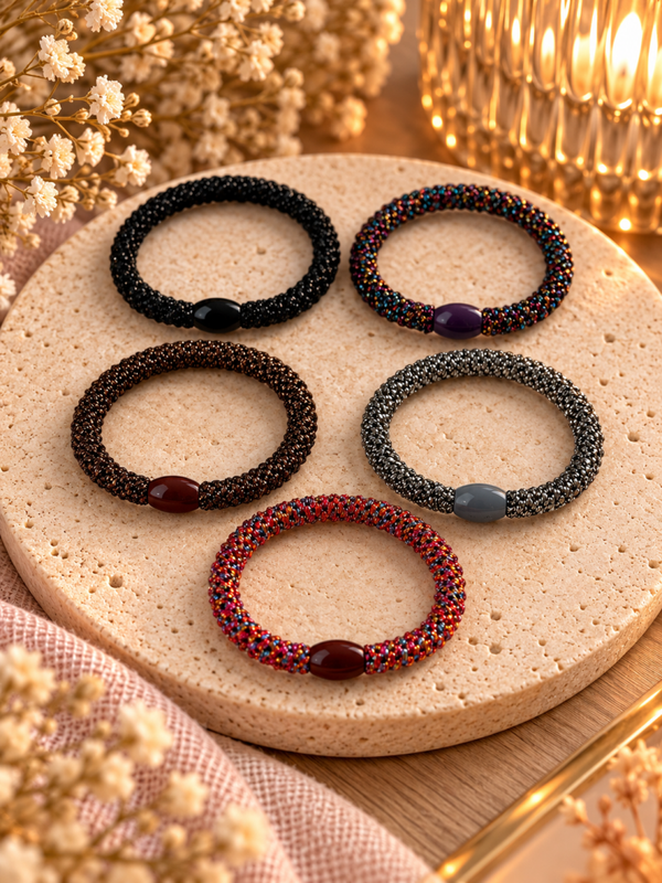 Set van 5 haarrekkers/armbandjes