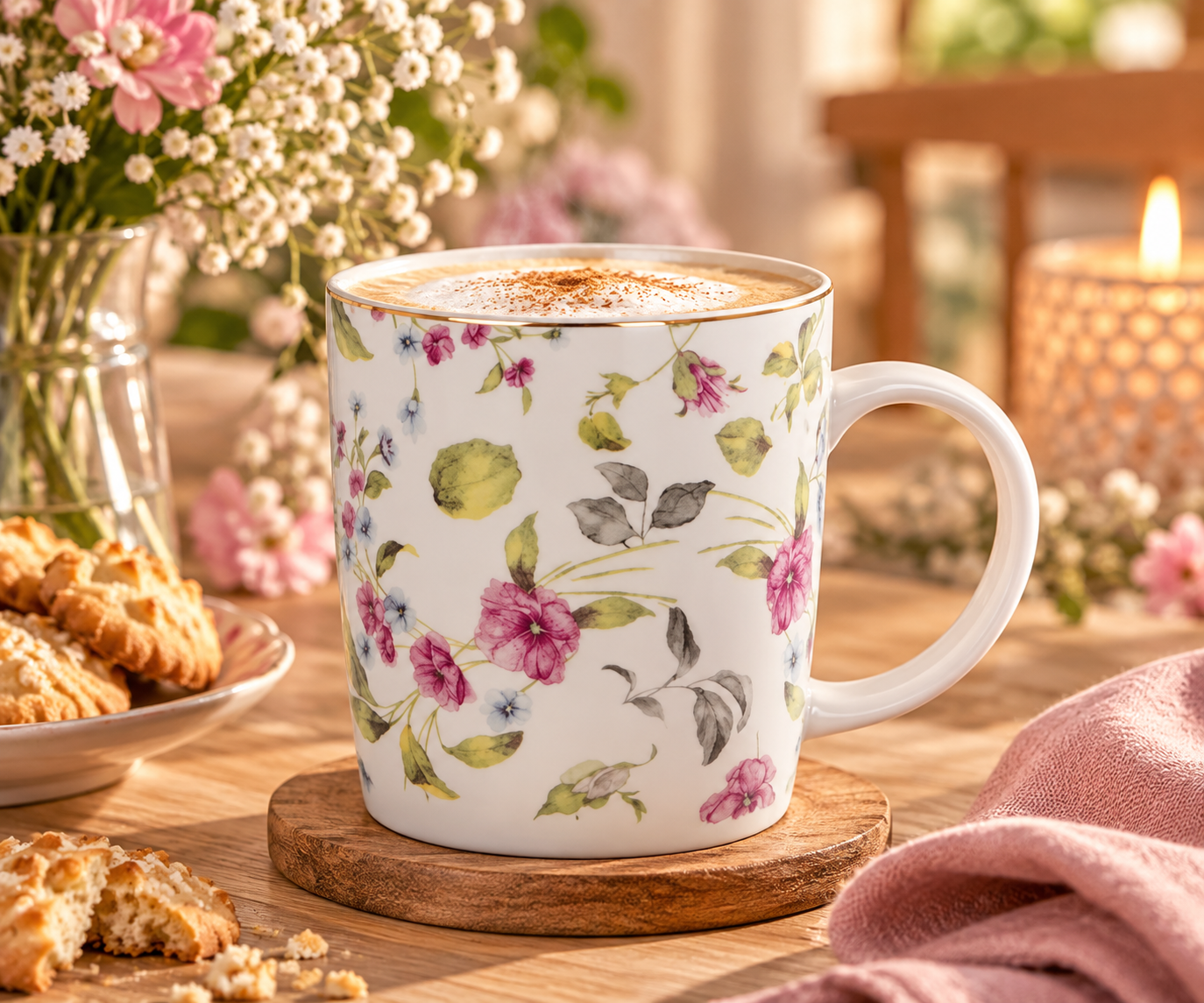 Mok Wit roze - Bloemen