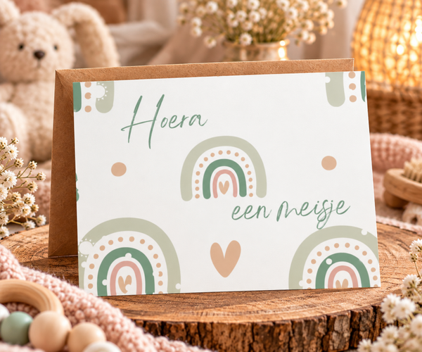 Wenskaart - Hoera een meisje