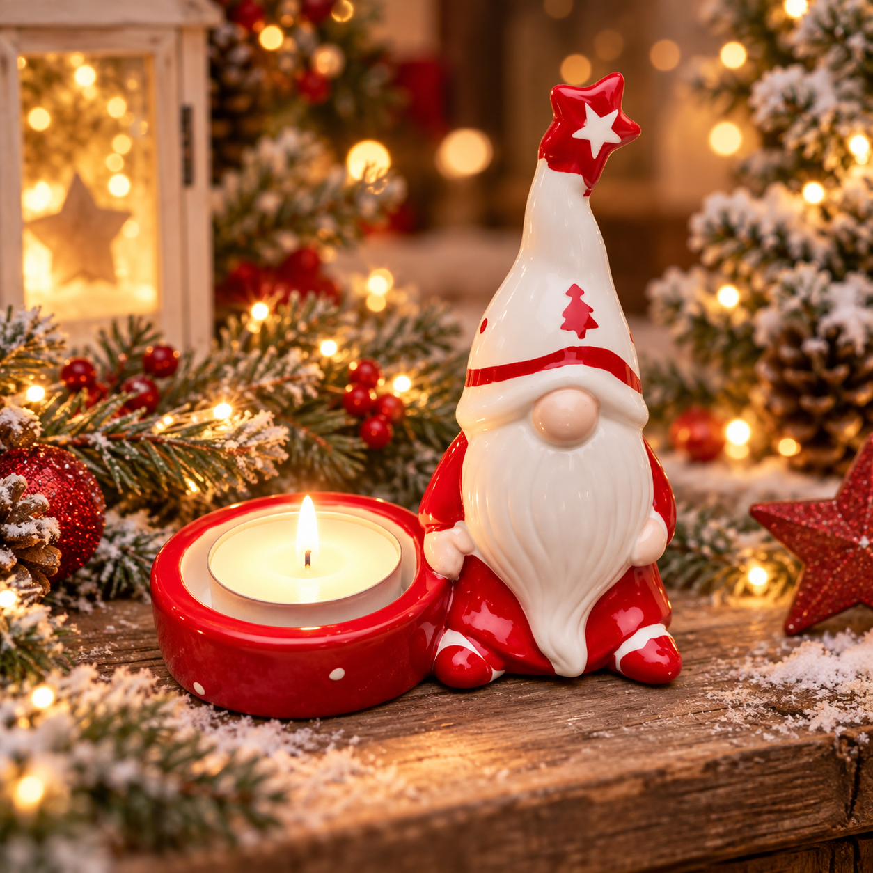 Keramische kerst theelichthouder