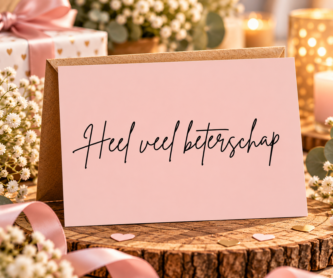 Wenskaart - Heel veel beterschap - Roze